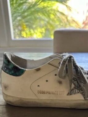 Golden Goose Superstar Leather Glitter Low-Top Sneakers - Size 6.5W